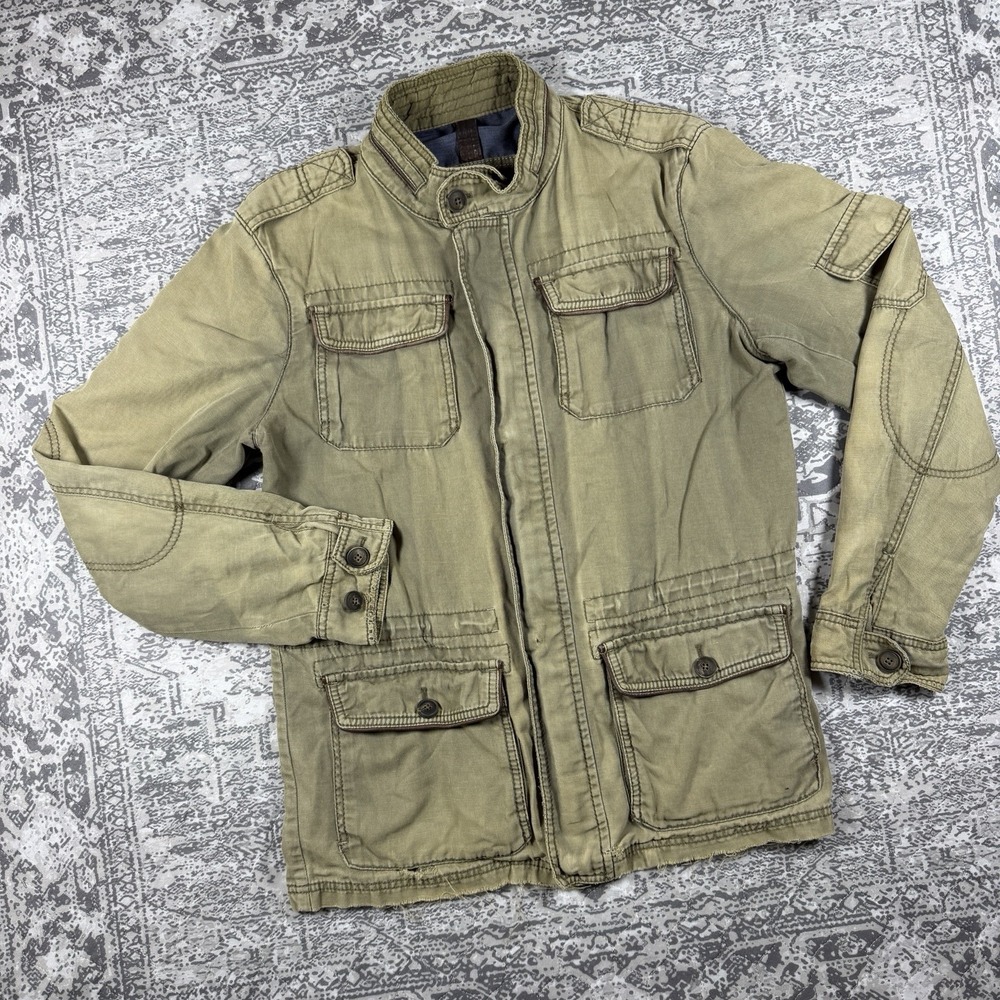 Massimo Dutti Mens Olive Green Cargo Military Field Parka Jacket Large L